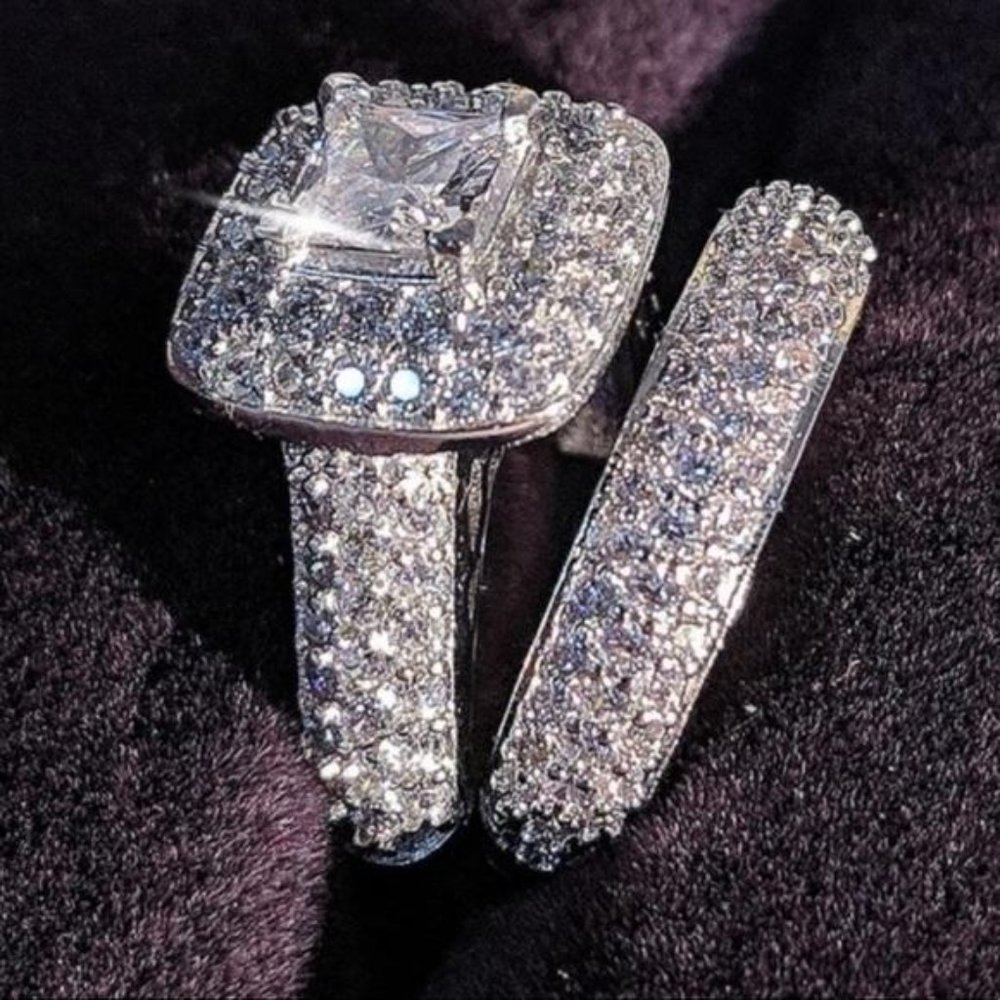 NEW 925 STERLING SILVER 2/SET DIAMOND RING, BEAUTIFUL RING, SHINY RING. - Picture 3 of 7